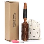 BESTOOL Rundbürste zum Föhnen, Wildschweinborsten Rundhaarbürste mit Holzfass, grosse runde Stylingbürste für Frauen und Männer, Glätten, Locken, Hinzufügen von Haar Volumen und Glanz