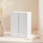 SONGMICS Schmuckkästchen, Schmuckschatulle mit 10 Ebenen, grosse Schmuckbox aus Kunstleder, mit Schubladen und Uhrenkissen, 29 x 20,5 x 40,5 cm, weiss JBC10W – Bild 2