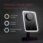 Fancii Schminkspiegel mit dimmbarem LED Licht, 3 Lichtfarben und 15x Vergrösserungsspiegel, Beleuchteter Kosmetikspiegel Make-up Spiegel mit Beleuchtung – Bild 2