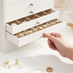 SONGMICS Schmuckkästchen, Schmuckschatulle mit 10 Ebenen, grosse Schmuckbox aus Kunstleder, mit Schubladen und Uhrenkissen, 29 x 20,5 x 40,5 cm, weiss JBC10W – Bild 6