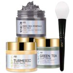 ANAiRUi Kurkuma Gesichtsmaske - Grüner Tee Ton Maske - Totes Meer Mineralien Schlamm Maske, Spa Gesichtsmasken Set zur Tiefenreinigung, Entgiftung und Reduzierung von Akne und Mitesser, 210 g