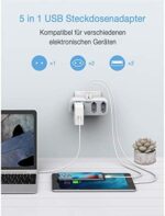 Doppelstecker für Steckdose, TESSAN 5 in 1 Mehrfachsteckdose mit 2 USB, Mehrfachstecker für Steckdose, Steckdosenadapter 3fach mit USB Ladegerät Kompatibel mit Phone und Haushaltsgeräte – Bild 2