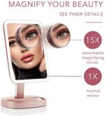 Fancii Schminkspiegel mit dimmbarem LED Licht, 3 Lichtfarben und 15x Vergrösserungsspiegel, Beleuchteter Kosmetikspiegel Make-up Spiegel mit Beleuchtung – Bild 3