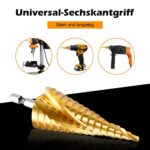 Rovtop 3PCS Spiralnut Stufenbohrer Set aus HSS Edelstahl Bithalter Schälbohrer Kegelbohrer Konusbohrer Metallbohrer Bohrer Satz 4-12mm/4-20mm/4-32mm – Bild 5