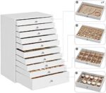 SONGMICS Schmuckkästchen, Schmuckschatulle mit 10 Ebenen, grosse Schmuckbox aus Kunstleder, mit Schubladen und Uhrenkissen, 29 x 20,5 x 40,5 cm, weiss JBC10W – Bild 5