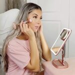 Fancii Schminkspiegel mit dimmbarem LED Licht, 3 Lichtfarben und 15x Vergrösserungsspiegel, Beleuchteter Kosmetikspiegel Make-up Spiegel mit Beleuchtung – Bild 7