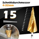 Rovtop 3PCS Spiralnut Stufenbohrer Set aus HSS Edelstahl Bithalter Schälbohrer Kegelbohrer Konusbohrer Metallbohrer Bohrer Satz 4-12mm/4-20mm/4-32mm – Bild 3