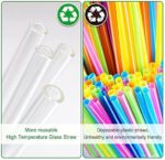 Annvchi Glas Strohhalme Wiederverwendbar - 6 Gerade Glasstrohhalme und 6 Gebogene Glasstrohhalme 21,5 cm, Trinkhalme Glas mit 4 Reinigungsbürsten – Bild 6