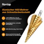 Rovtop 3PCS Spiralnut Stufenbohrer Set aus HSS Edelstahl Bithalter Schälbohrer Kegelbohrer Konusbohrer Metallbohrer Bohrer Satz 4-12mm/4-20mm/4-32mm – Bild 2