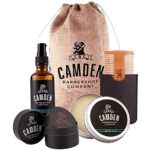 Camden, Deluxe Bartpflege Set inkl. Bart-Öl, Bartwachs, Bartbürste & Bartkamm ● 100% Natürlich ● Geschenk-Set für Männer