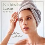 myHomeBody Haartuch-Wickel | Luxuriöser Anti-Frizz-Schnelltrocken-Turban | Ultraweiche und schnell trocknende, saugfähige Kohlefaser, mit Kokosnuss-Schalenknopf – Bild 2