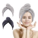 M-bestl Haarhandtuch Turban, Haartrocknungs Handtuch mit Knöpfen, Mikrofaser Handtuch, 2er-Pack