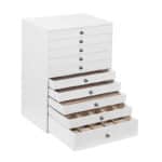 SONGMICS Schmuckkästchen, Schmuckschatulle mit 10 Ebenen, grosse Schmuckbox aus Kunstleder, mit Schubladen und Uhrenkissen, 29 x 20,5 x 40,5 cm, weiss JBC10W