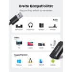 UGREEN Externe USB Soundkarte Klinke USB Adapter für Computer, PS5, PS4, USB Audio Stereo Adapter External Sound Card (Schwarz) – Bild 3