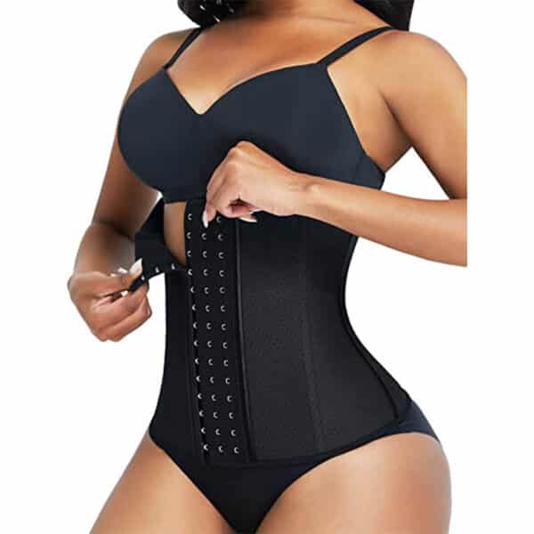 FeelinGirl Damen Korsage mit 9 Stahlknochen Korsett Shapewear Waist Cincher Latex Taillenmieder Unterbrust Cincher Shaper Body Bauchweg Corsage mit 3 oder 4 Reihen Haken