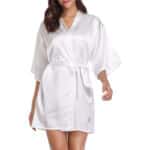 Vlazom Kimono Robe Damen Morgenmantel Kurzer Satin Bademantel Mit Gürtel V-Ausschnitt Kimono