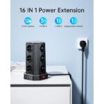 Steckdosenleiste mit Schalter, Sameriver 12 Fach Mehrfachsteckdose mit 3 USB A+1 USB C, Steckdosenleiste Steckerleiste mit 5M Verlängerungskabel, Steckdosenturm Überspannungsschutz für Zuhause,Büro – Bild 3