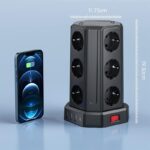 Steckdosenleiste mit Schalter, Sameriver 12 Fach Mehrfachsteckdose mit 3 USB A+1 USB C, Steckdosenleiste Steckerleiste mit 5M Verlängerungskabel, Steckdosenturm Überspannungsschutz für Zuhause,Büro – Bild 6