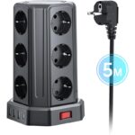 Steckdosenleiste mit Schalter, Sameriver 12 Fach Mehrfachsteckdose mit 3 USB A+1 USB C, Steckdosenleiste Steckerleiste mit 5M Verlängerungskabel, Steckdosenturm Überspannungsschutz für Zuhause,Büro – Bild 7