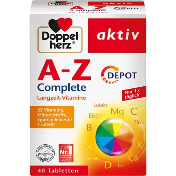 Doppelherz A-Z Complete DEPOT Langzeit-Vitamine – 23 , Mineralstoffe & Spurenelementen plus Lutein – 40 Retard-Tabletten