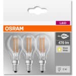 Osram LED Base Classic P Lampe, in Tropfenform mit E14-Sockel, nicht dimmbar, Ersetzt 40 Watt, Filamentstil Klar, Warmweiss - 2700 Kelvin, 3er-Pack – Bild 3