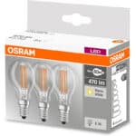 Osram LED Base Classic P Lampe, in Tropfenform mit E14-Sockel, nicht dimmbar, Ersetzt 40 Watt, Filamentstil Klar, Warmweiss - 2700 Kelvin, 3er-Pack – Bild 4