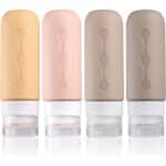 Silikon Reiseflaschen 90ml Set, Gemice 4 Stück auslaufsichere Reise Container und Reise Toilettenartikel Set, FDA zugelassene nachfüllbare Flüssigkeitsbehälter für Shampoo Creme Spülung Körperpflege