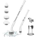 LABIGO Elektrische Reinigungsbürste, Schnurlos Spin Scrubber mit 4 Austauschbare Bürstenköpfe und Verstellbaren Teleskopstange, Reinigungsbürste für Badewanne, Badezimmerboden, Ecken