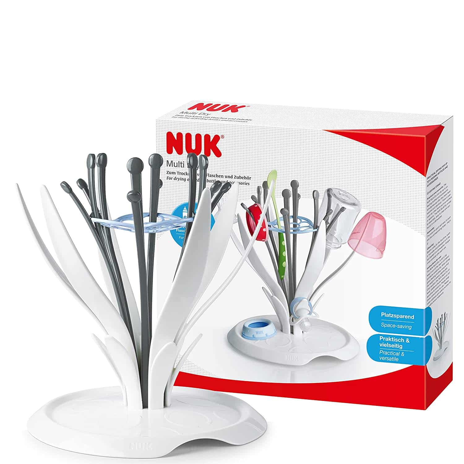 2 NUK MultiDry Trockenständer, praktisches Trocknen von bis zu 6 Babyflaschen und Zubehör, BPA-frei & Flaschenbürste mit integrierter Saugerbürste im ergonomischen Griff – Bild 1
