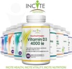 Vitamin D 4000 IE – 400 leicht einnehmbare Premium Vitamin D3-Mikrotabletten – Alle vier Tage eine hochwirksame Tablette Cholecalciferol VIT D3 – Vegetarisches Nahrungsergänzungsmittel – Hergestellt von Incite Nutrition in Grossbritannien – Bild 7