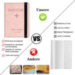 Impfpass Hülle Reisepasshülle, Urlaub Zubehör, Kunstleder Passhülle mit RFID-Blocker, Schutzhülle Tasche für Kreditkarten Damen Herren Reisepass, Ausweis und Reisedokumente,Travel Organizer – Bild 4