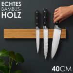 LARHN Magnetleiste Messer aus Bambus, Eiche & Walnuss mit Extra Starkem Magnet, 40cm, Messerhalter Magnetisch Holz für Utensilien und Werkzeuge – Bild 2