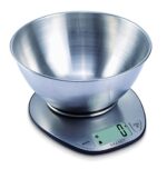EXZACT Digitale Küchenwaage Edelstahl, Elektronische Kochwaage mit Abnehmbarer Schüssel zum Backen und Kochen, Tara-Funktion, Max 5 kgs, küchenwaage mit schüssel