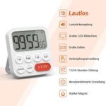 LIORQUE Digitaler Küchentimer Magnetisch Stoppuhr Timer mit Uhr, Magnet, 3-stufiger Lautstärke, LCD Anzeige für Kochen, Sport, Studieren, 2 AAA Batterien inklusive – Bild 2