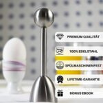 Uvori, Der Eggsecutor, Eierköpfer aus hochwertigem Edelstahl, zeitsparender Eierschneider, Eierschalensollbruchstellenverursacher, Bonus: Gratis eBook mit unwiderstehlichen Eier Rezepten – Bild 2