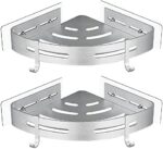 GRICOL Eckablage Duschkorb Duschregal ohne Bohren Duschablage Space Aluminum Mit 4 Haken Dusche Ablage Badregal mit Aufkleber Badezimmerregal für Bad und Küche 2 Etagen
