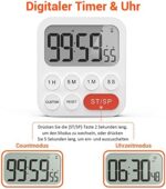 LIORQUE Digitaler Küchentimer Magnetisch Stoppuhr Timer mit Uhr, Magnet, 3-stufiger Lautstärke, LCD Anzeige für Kochen, Sport, Studieren, 2 AAA Batterien inklusive – Bild 4