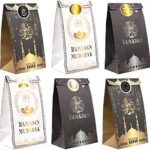 HOWAF Eid Mubarak Papiertüten, 12 Stück Eid Geschenktüten mit Aufkleber Candy Tüten zum Verpacken von Geschenken, Giveaways, Kindergeburtstag, Hochzeit, Muslim Ramadan Party