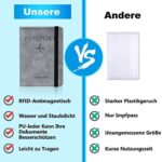 XIUWOUG Reisepasshülle,Passport Cover,Kunstleder Impfpass Hülle mit RFID-Blocker für Damen Herren Reisepass Kreditkarten, Ausweis und Reisedokumente – Bild 3