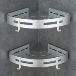 GRICOL Eckablage Duschkorb Duschregal ohne Bohren Duschablage Space Aluminum Mit 4 Haken Dusche Ablage Badregal mit Aufkleber Badezimmerregal für Bad und Küche 2 Etagen – Bild 2