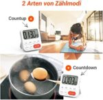 LIORQUE Digitaler Küchentimer Magnetisch Stoppuhr Timer mit Uhr, Magnet, 3-stufiger Lautstärke, LCD Anzeige für Kochen, Sport, Studieren, 2 AAA Batterien inklusive – Bild 3