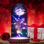 QUNPON Geschenke für Frauen, Valentinstag Rose Geschenk für Sie, Ewige Rose im Glas Die Schöne und das Biest Rose in Glaskuppel mit LED-Lichter, Geschenke für Geburtstag Mama Freundin Oma – Bild 2