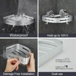 GRICOL Eckablage Duschkorb Duschregal ohne Bohren Duschablage Space Aluminum Mit 4 Haken Dusche Ablage Badregal mit Aufkleber Badezimmerregal für Bad und Küche 2 Etagen – Bild 3