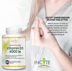 Vitamin D 4000 IE – 400 leicht einnehmbare Premium Vitamin D3-Mikrotabletten – Alle vier Tage eine hochwirksame Tablette Cholecalciferol VIT D3 – Vegetarisches Nahrungsergänzungsmittel – Hergestellt von Incite Nutrition in Grossbritannien – Bild 6