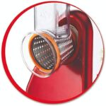 Moulinex DJ756G Fresh Express Plus, Elektrisches Schnitzelwerk, Gemüseschneider, Gemüsehobel, 5 Einsätze inkl. Reiben, 200W, Metallic-rot / Weiss – Bild 6