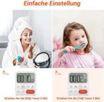 LIORQUE Digitaler Küchentimer Magnetisch Stoppuhr Timer mit Uhr, Magnet, 3-stufiger Lautstärke, LCD Anzeige für Kochen, Sport, Studieren, 2 AAA Batterien inklusive – Bild 5