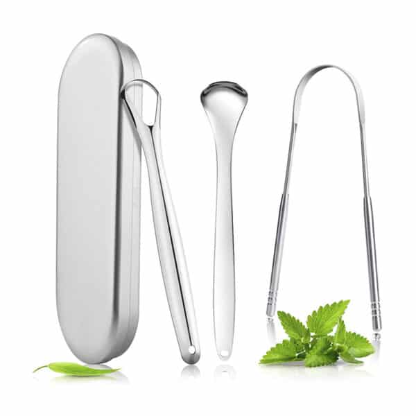Zungenreiniger Schaber, BOENFU 3er Pack Edelstahl Metall Zungenschaber, aus Edelstahl gegen Mundgeruch und für Frischer Atem mit Etui für Mundpflege 3 Stück