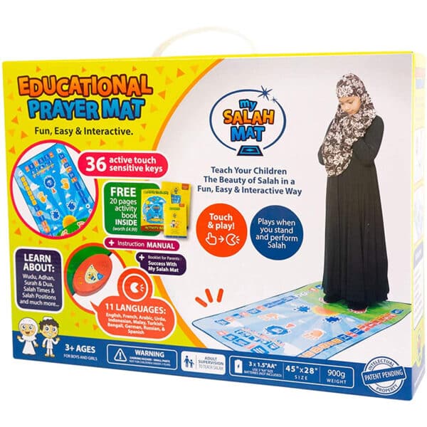 My Salah Mat, interaktiver Gebetsteppich und Buch für Kinder in 11 Sprachen (Englisch, Französisch, Arabisch, Malaysisch, Indonesisch, Türkisch, Urdu, Bengali, Deutsch, Russisch und Spanisch)