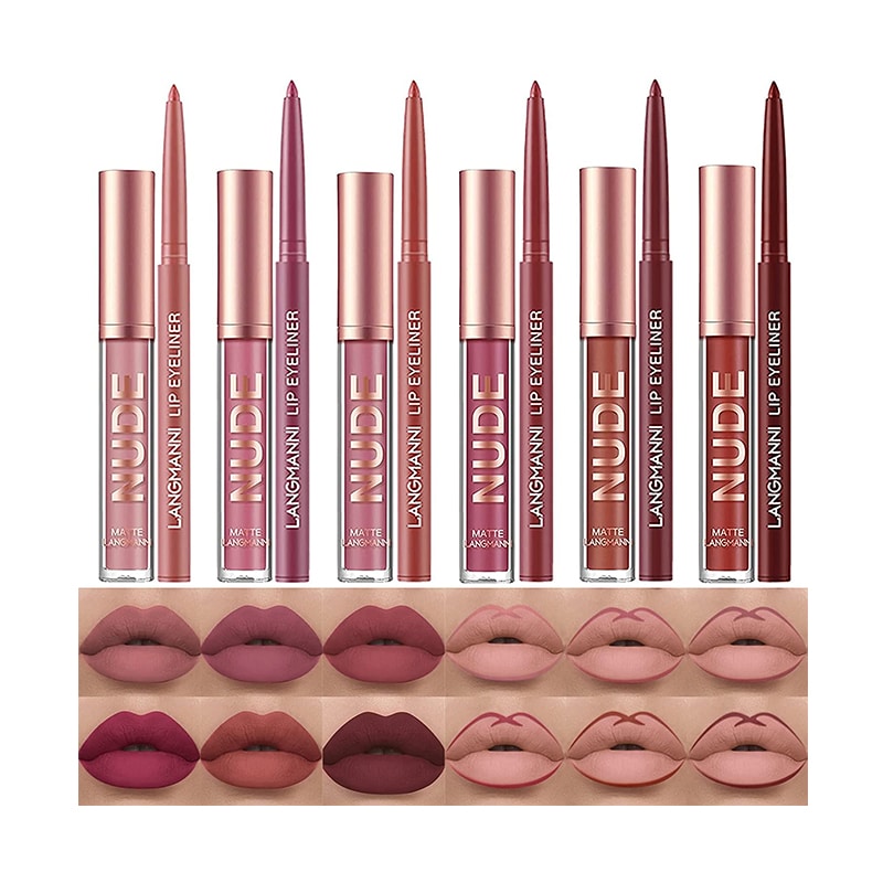 71t-e9kCEOL._SL1500_ 6 matte Lippenstifte mit 6 Liplinern, haltbarer Lipgloss, langanhaltende, antihaftbeschichtete Tasse, verblasst nicht, wasserdicht, hochpigmentierter Samt, Lipgloss-Set, Schönheitskosmetik(12 Stück) – Bild 1