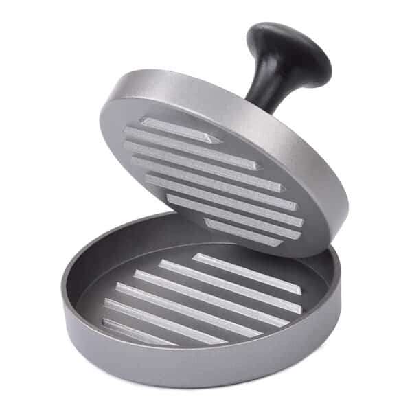 GRÄWE Burgerpresse mit 50 Blatt Backpapier, Hamburgerpresse Set aus Aluguss für leckere Hamburger, Patties, BBQ, Burger Presse mit Antihaftbeschichtung